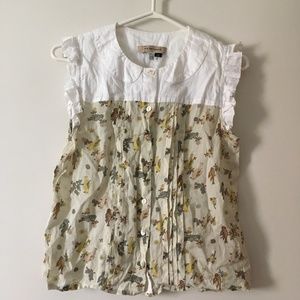 SEE BY CHLOE Floral Cotton Peter Pan Collar Ruffle Sleeve Retro Blouse 6 S